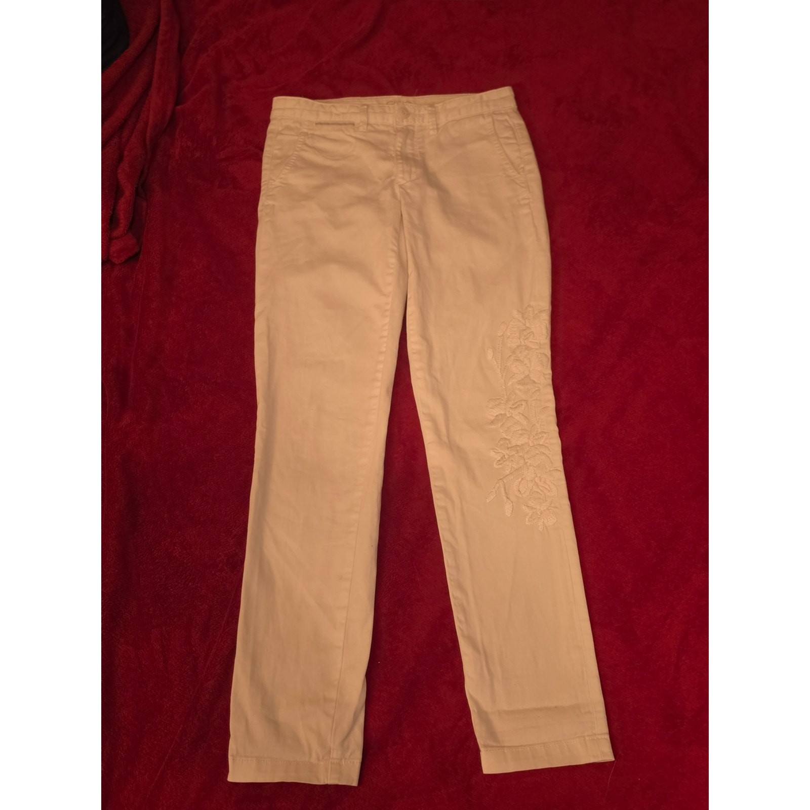 Anthropologie The Chino Floral Embroidered White Relaxed Pants Size 25