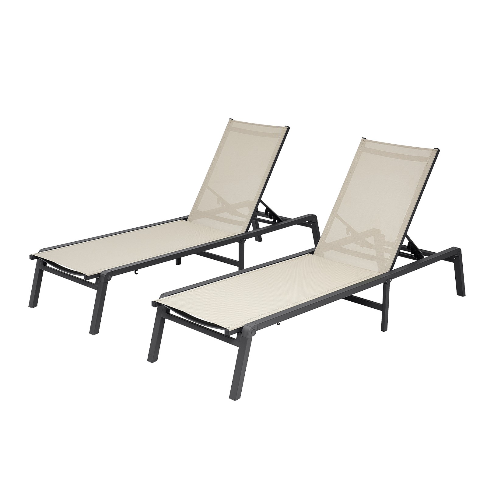 VEVOR 2Pcs Foldable Chaise Lounge Chair Adjustable Back Outdoor Pool Sun Tanning