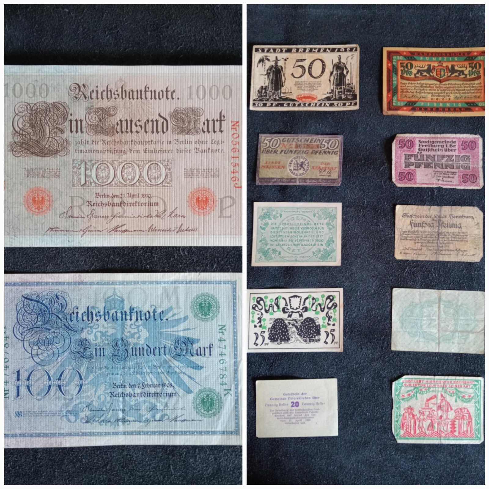 1908 - 1910 German 100/1000 Marks + 10 Circulated Notgeld 1908 - 1910 German 100/1000 Marks + 10 Circulated Notgeld
