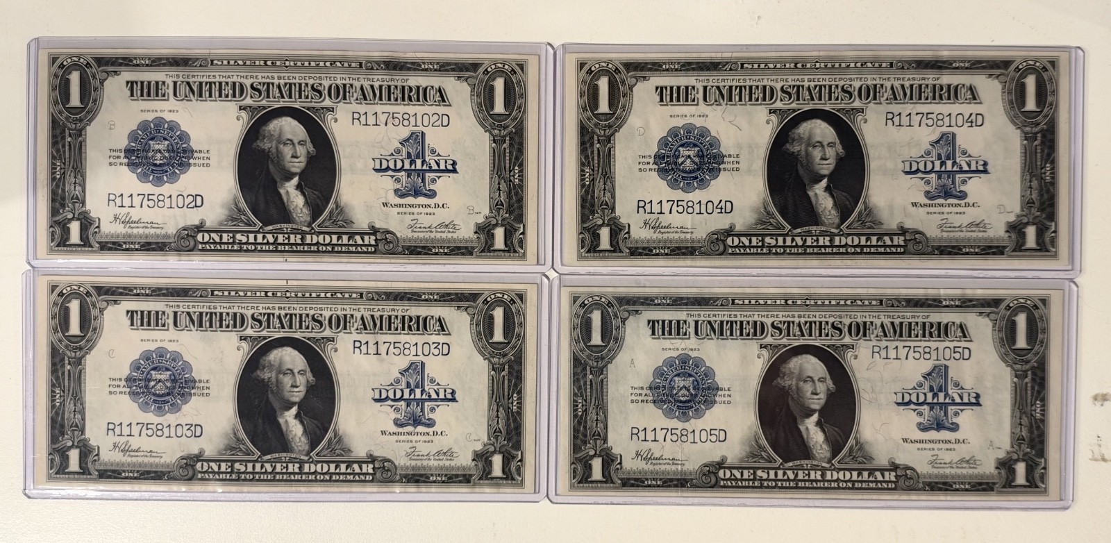 1923 $1 Silver Certificate Fr. 237 Speelman/White 4 Consecutive Notes SEE PICS