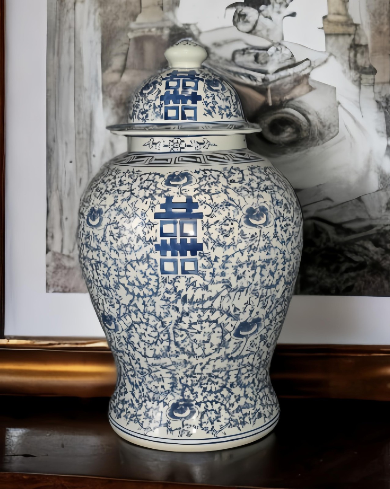 Festcool 19 inch Antique Like Blue and White Porcelain Temple Vase Jar Double... Festcool 19 inch Antique Like Blue and White Porcelain Temple Vase Jar Double...