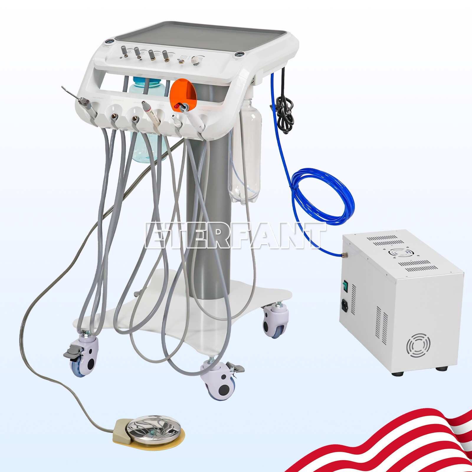 Dental Portable Mobile Delivery Unit 4 Holes with Air Compressor Suction System Dental Portable Mobile Delivery Unit 4 Holes with Air Compressor Suction System
