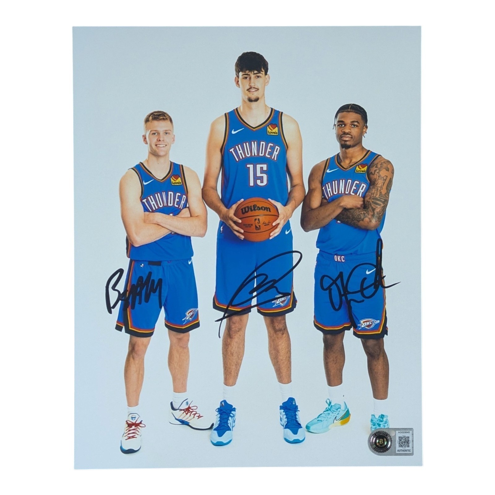Aday Mara, Bennett Stirtz & Otega Oweh Signed 8x10 Photo OKC Thunder Beckett LOA Aday Mara, Bennett Stirtz & Otega Oweh Signed 8x10 Photo OKC Thunder Beckett LOA