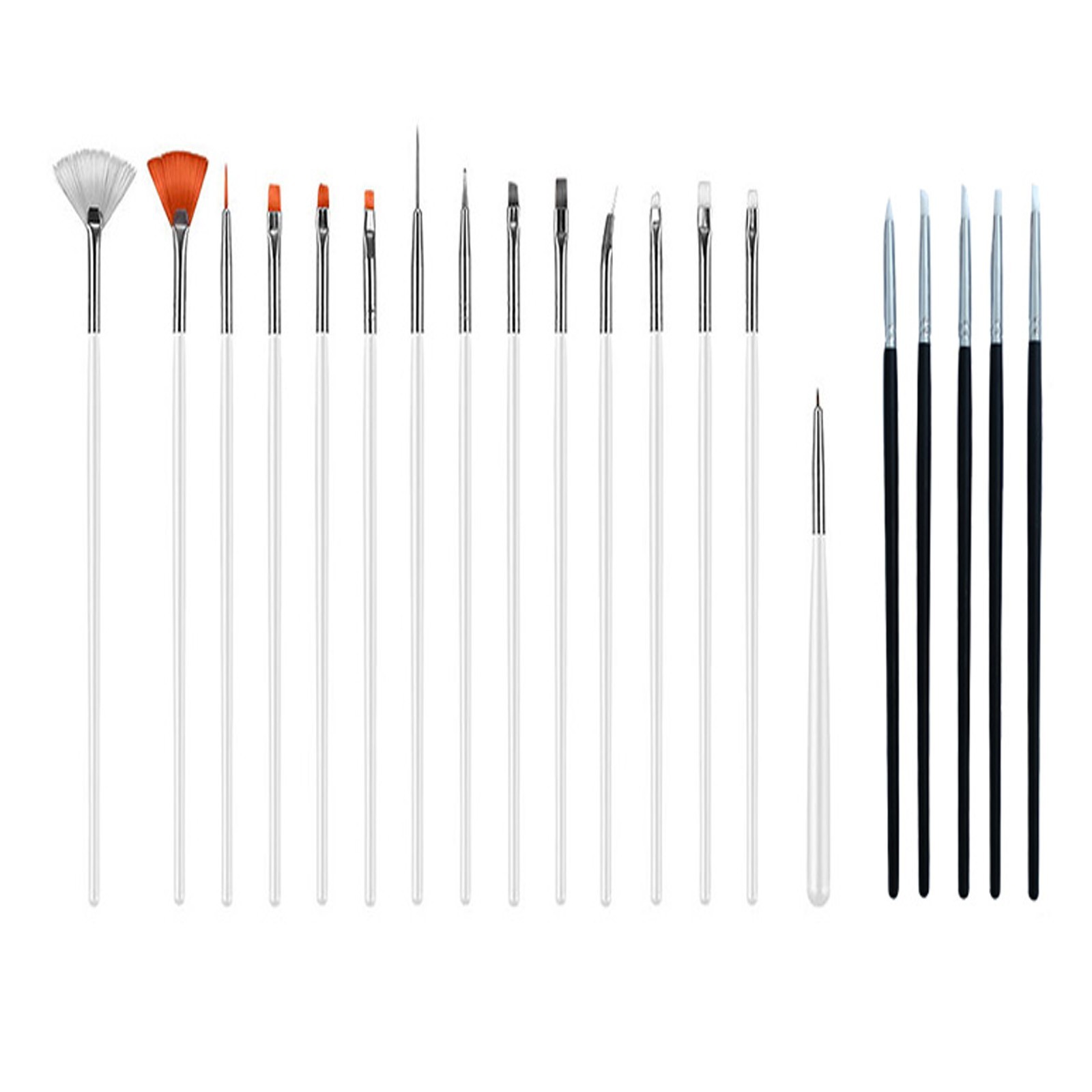 TECHTONGDA 20pcs/set Black and White Nail Art Brush Set for Nail Art Painting