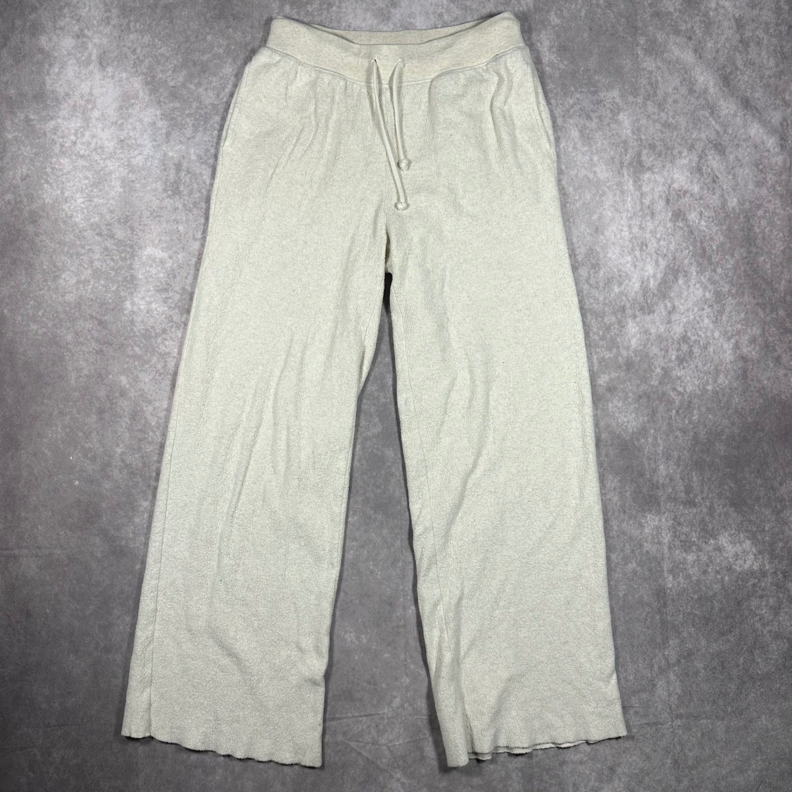Aerie Cream Textured Wide Leg Lounge Pants Drawstring Sherpa Small Cozy