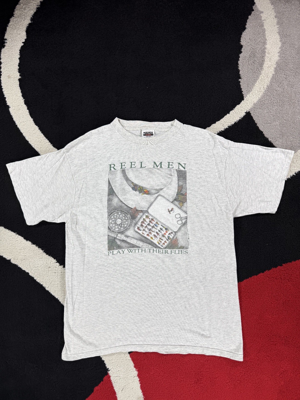 VTG 1994 Tultex Shirt Reel Men Play With Their Flies Fishing Tee Peggy Murray VTG 1994 Tultex Shirt Reel Men Play With Their Flies Fishing Tee Peggy Murray