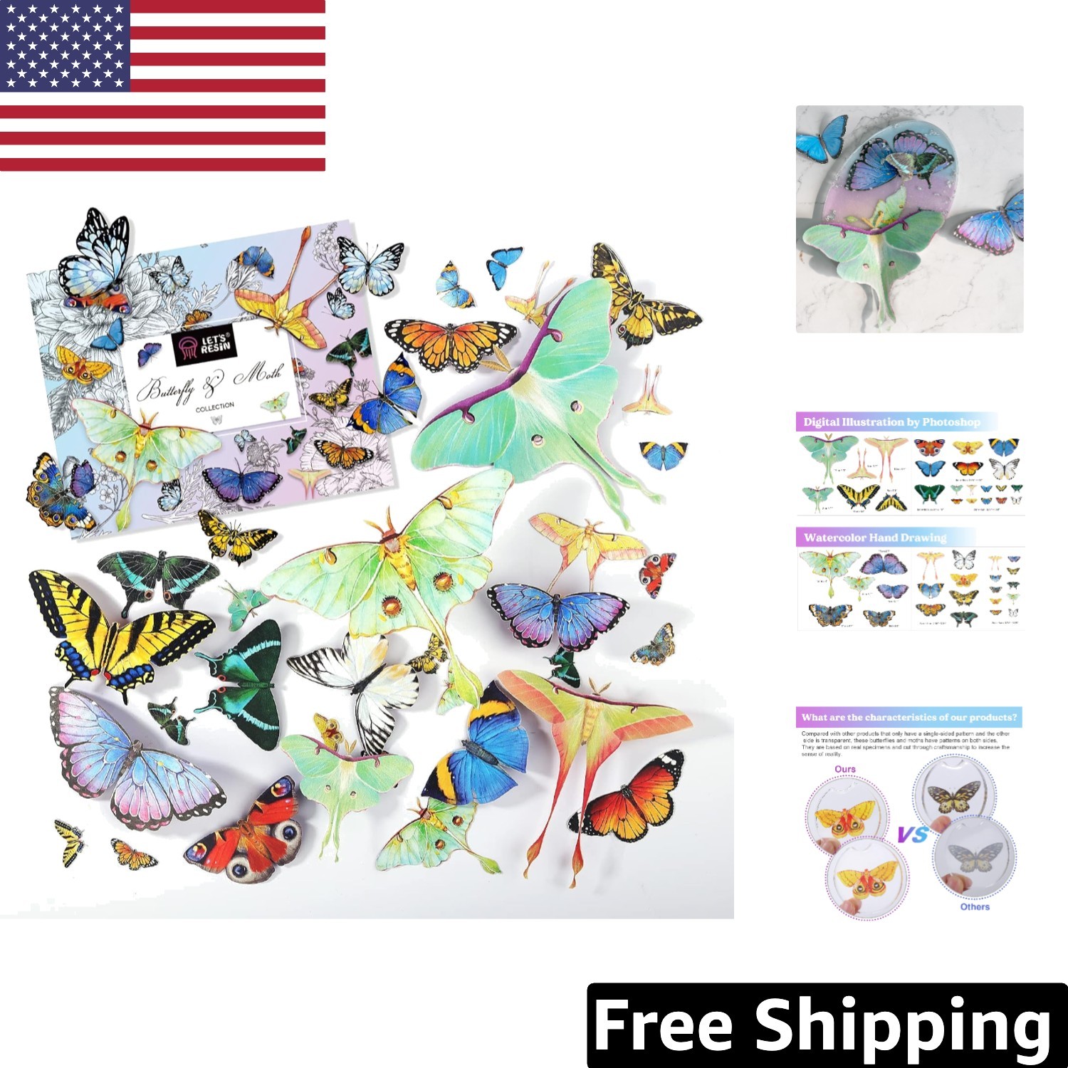 Floral Paper Butterfly & Moth Set - 46 Double-Sided Pieces for DIY Masterpieces Floral Paper Butterfly & Moth Set - 46 Double-Sided Pieces for DIY Masterpieces