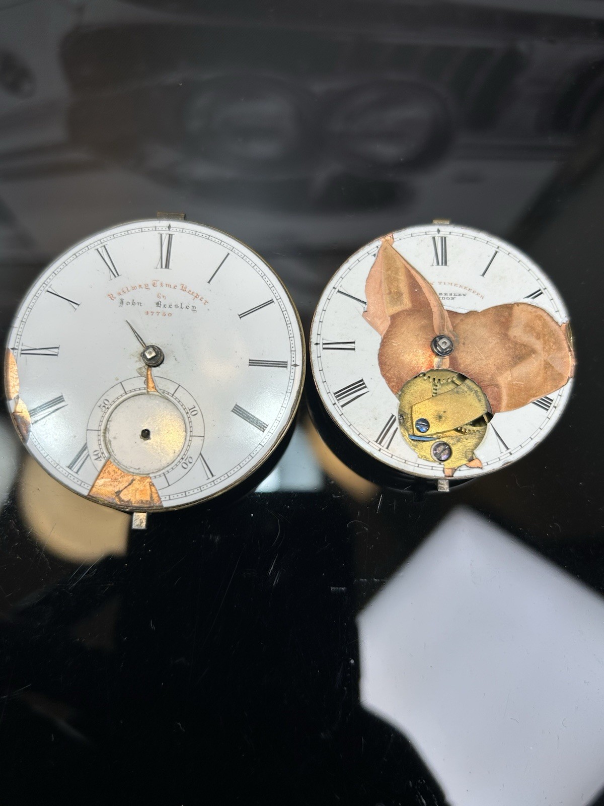 Lot of 2 Antique 19thC John Beesley Liverpool Fusee Watch Movements Repair Lot