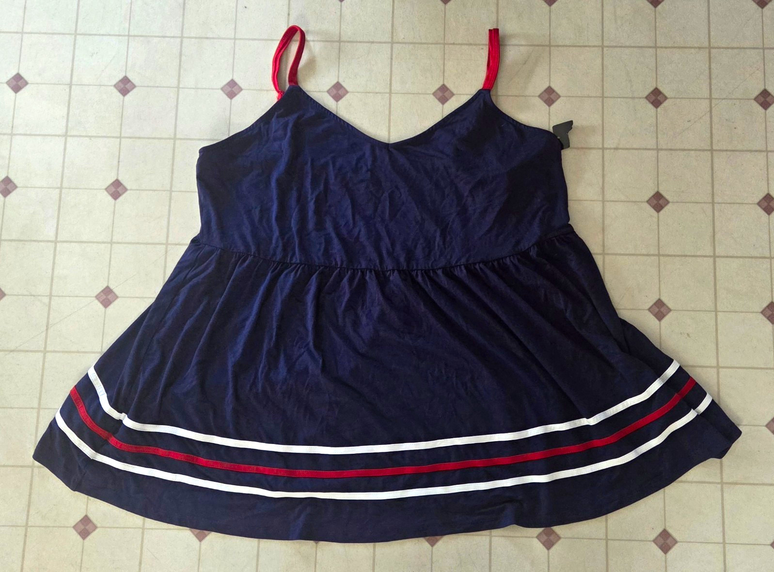 TORRID Super Soft Knit Striped Cami Tank Scoop Neck Navy/Red/White 3X NWT