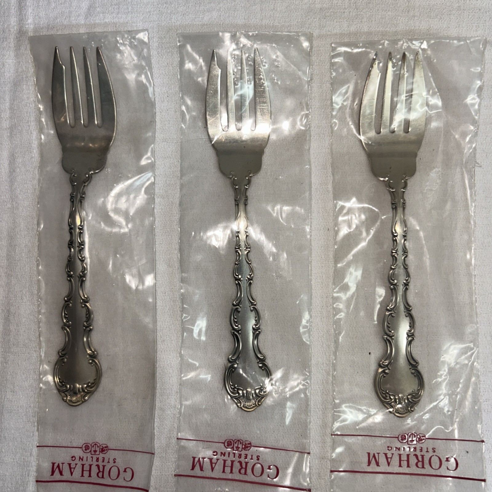Set of three Gorham Strasbourg sterling silver individual salad forks. 6 3/8 Set of three Gorham Strasbourg sterling silver individual salad forks. 6 3/8