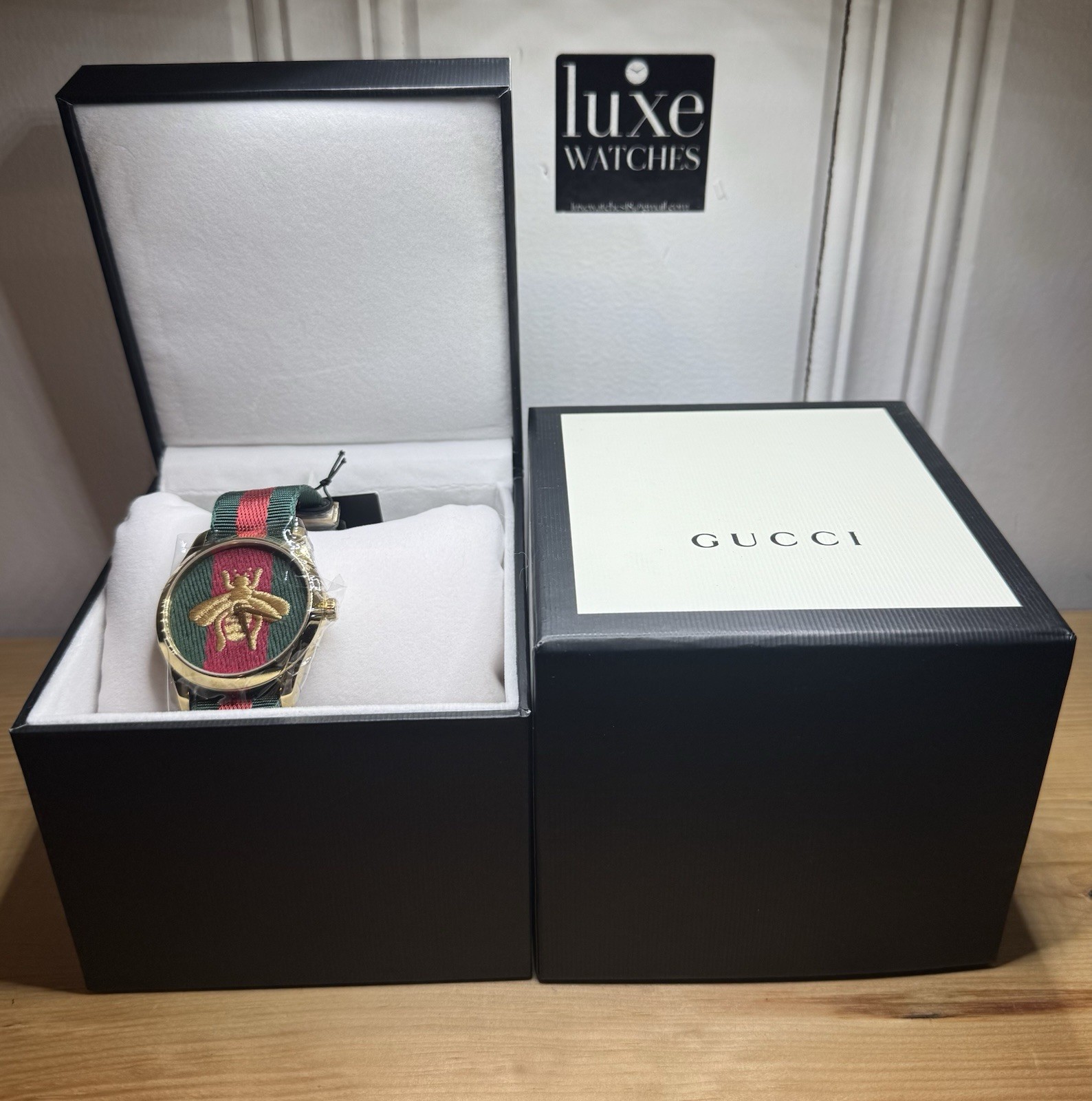 Gucci G-Timeless Yellow Gold PVD Green/Red Nylon Strap Unisex Watch YA126487B Gucci G-Timeless Yellow Gold PVD Green/Red Nylon Strap Unisex Watch YA126487B