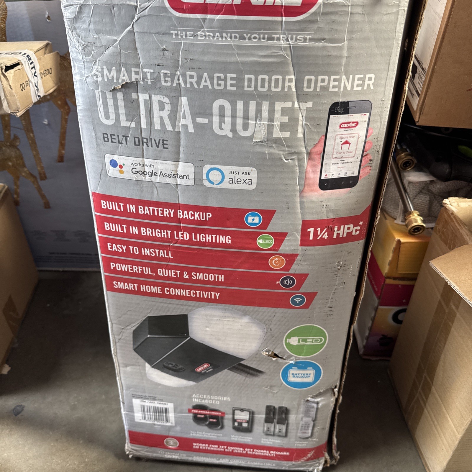 Garage Door Opener W/ BATTERY Backup SMART 1¼ HPc* Ultra-Quiet Belt Drive Genie Garage Door Opener W/ BATTERY Backup SMART 1¼ HPc* Ultra-Quiet Belt Drive Genie