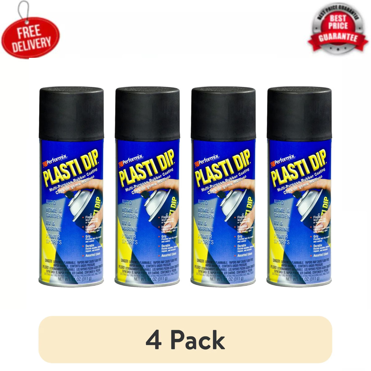 (4 pack) Plasti Dip Rubberized Matte Black Spray, 11oz (4 pack) Plasti Dip Rubberized Matte Black Spray, 11oz