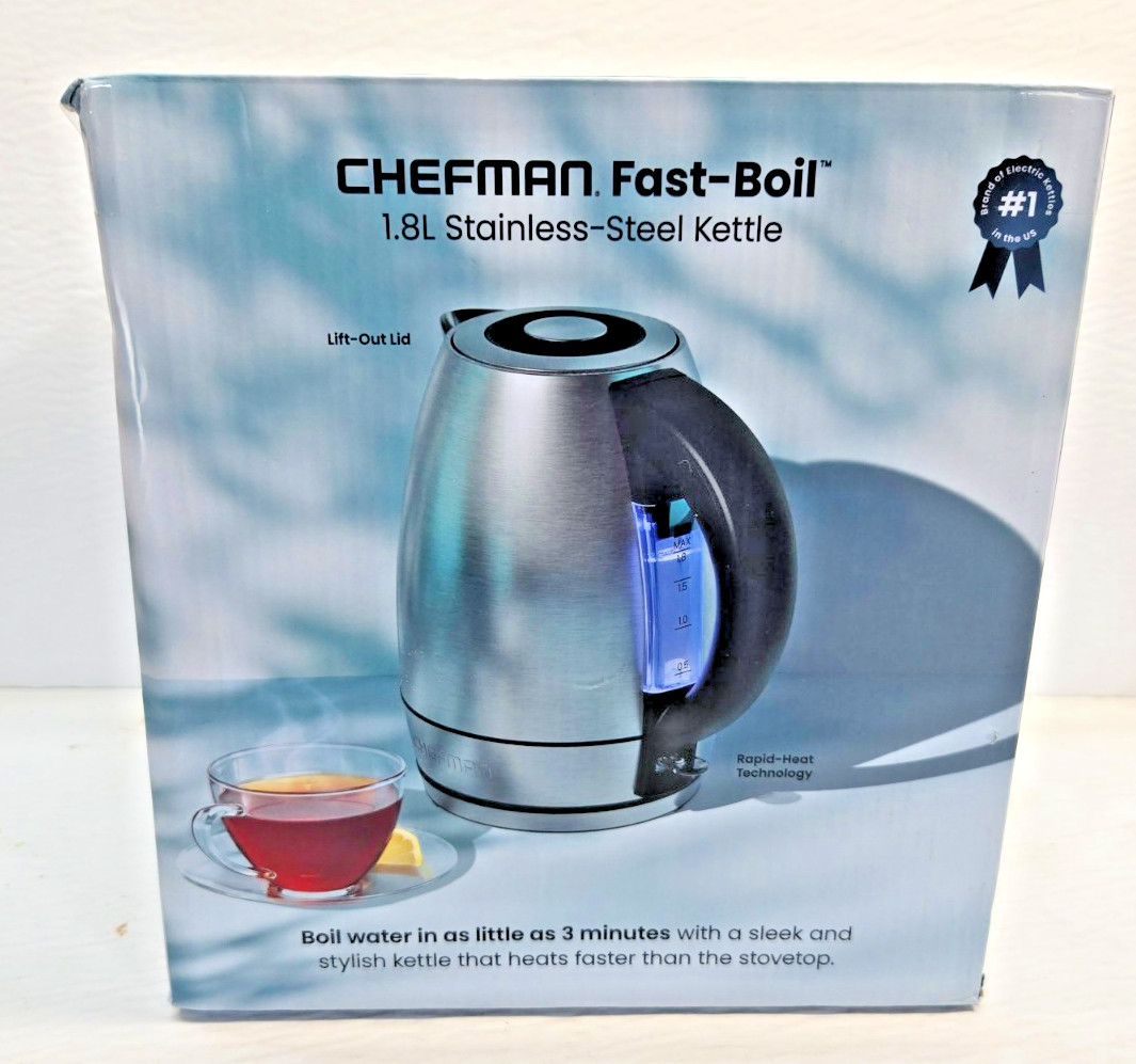 CHEFMAN Fast-Boil 1.8L Stainless-Steel Electric Kettle - New CHEFMAN Fast-Boil 1.8L Stainless-Steel Electric Kettle - New