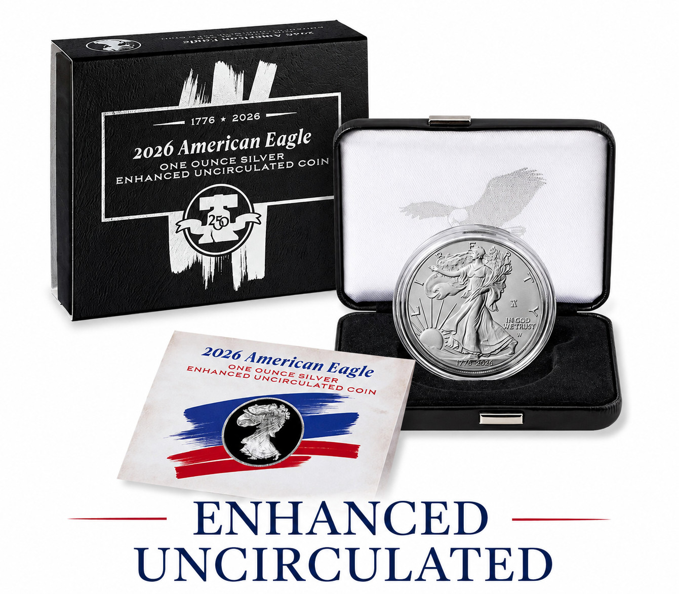 1776-2026 W Enhanced Uncirculated American Silver Eagle 250th Liberty Bell Privy