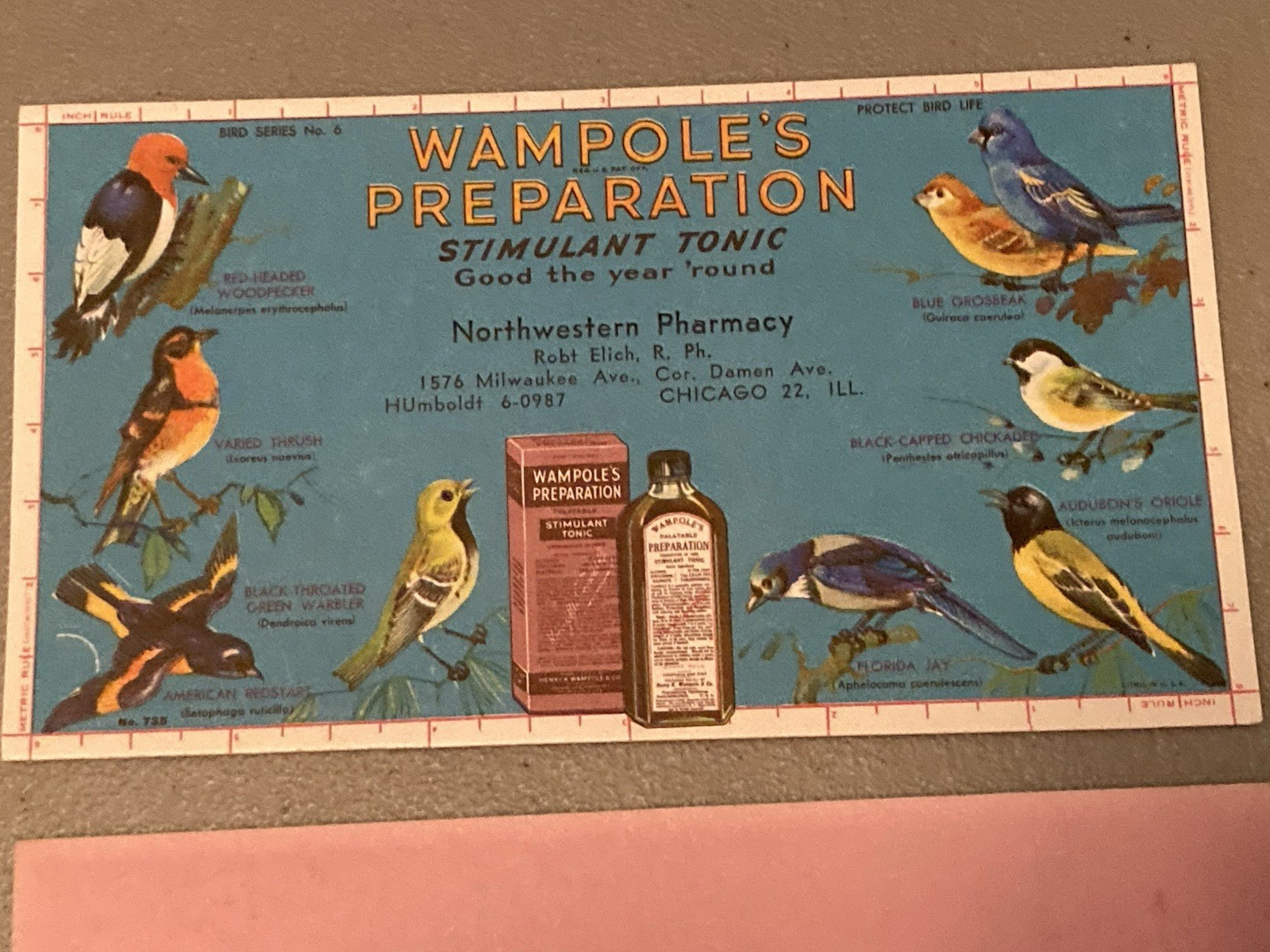 Vintage Wampole's Preparation Bird  Advertising Blotter Chicago IL 