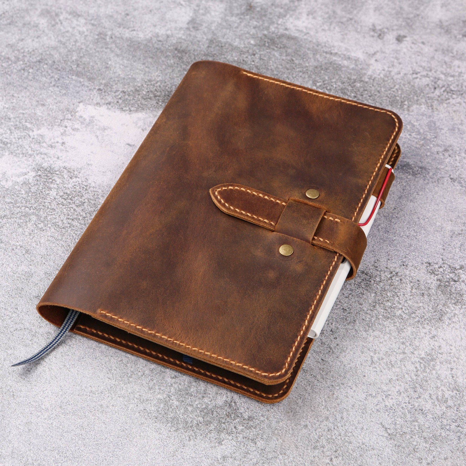 Handmade Distressed Leather A5 Planner Cover with Pockets Leather Journal Case