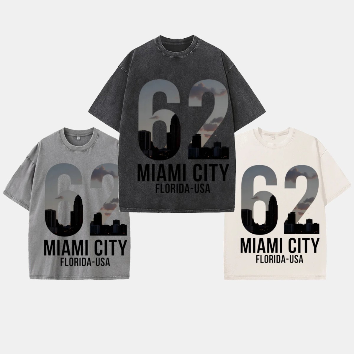 Y2K Oversized Washed Miami City 62 Graphic Tee Vintage Florida Streetwear Shirt