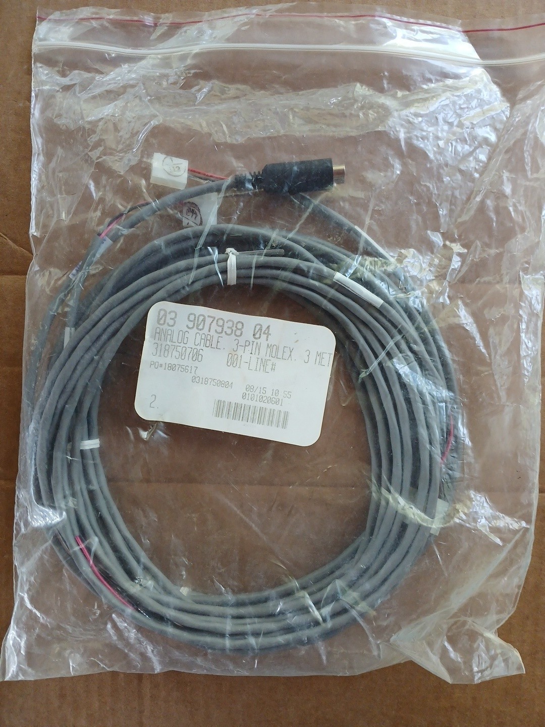 Lot of 2 Varian 03-907938-04 Analog Signal Cable 3 Meter 3-Pin Molex GC  NOS