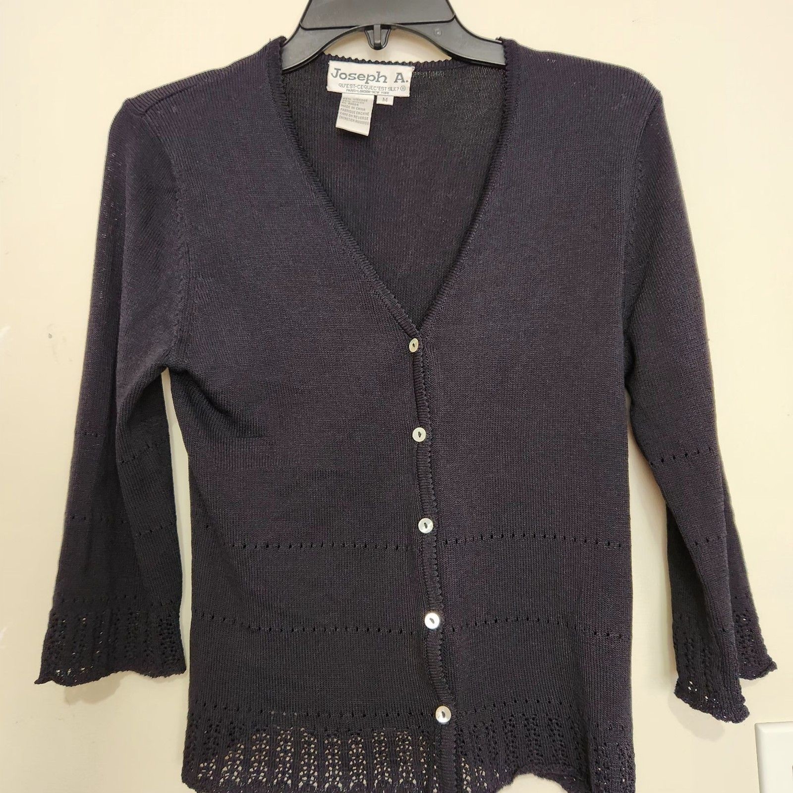 Joseph A Cardigan Medium Black Color Button Front 3/4 Sleeve Joseph A Cardigan Medium Black Color Button Front 3/4 Sleeve