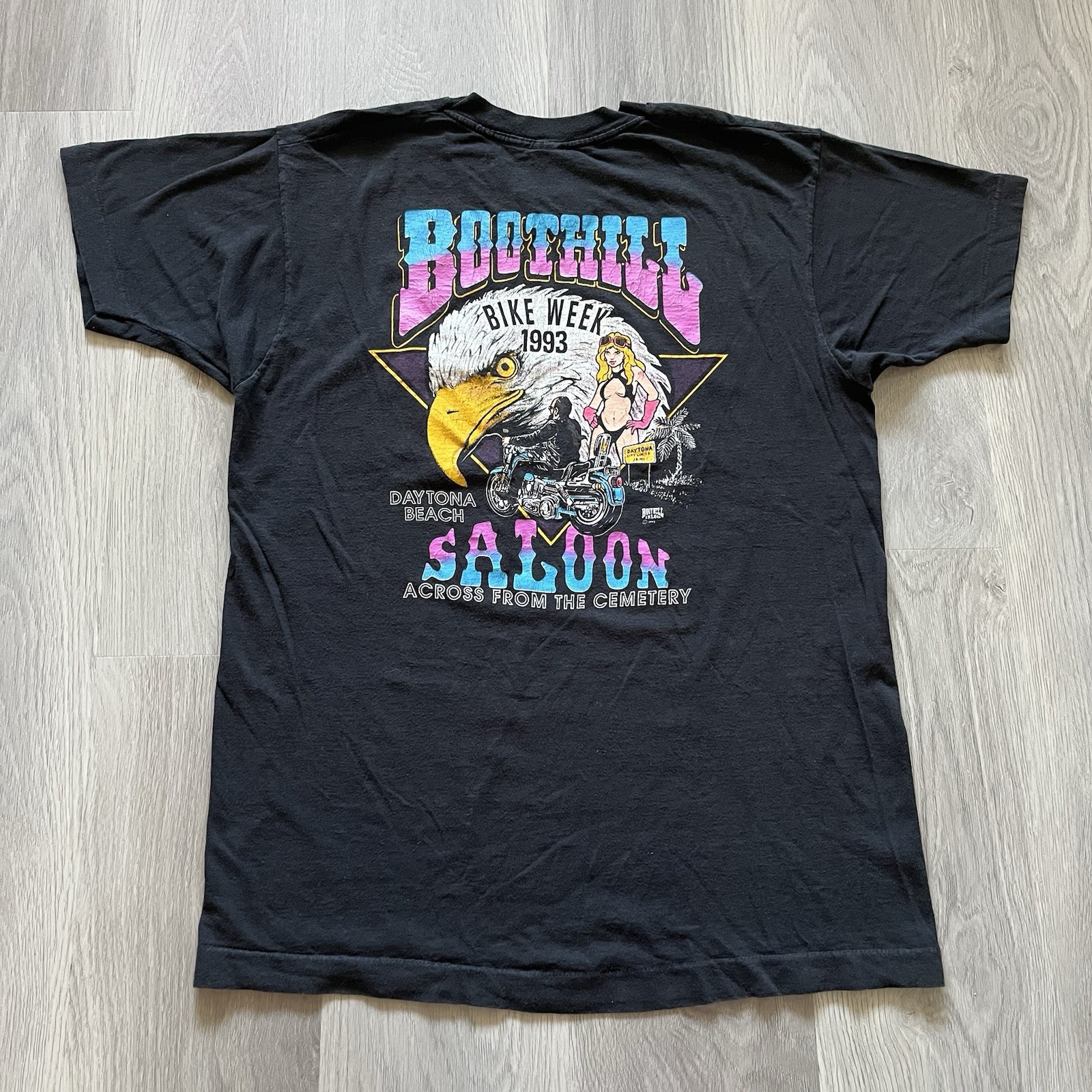 Vintage 90s Daytona Beach Biker Girl Graphic Black T-Shirt Size XL Mens Vintage 90s Daytona Beach Biker Girl Graphic Black T-Shirt Size XL Mens