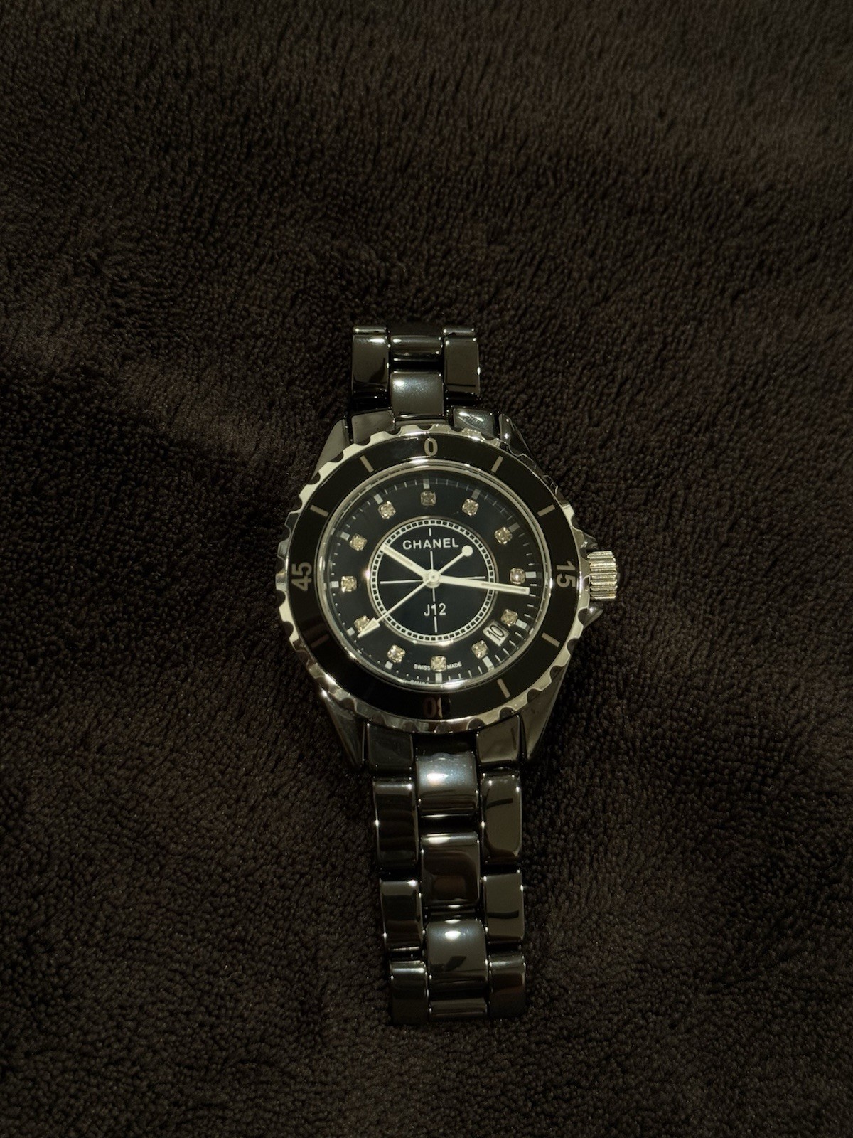 Chanel Black Ceramic J12 Watch with Diamond Bezel Numbers *FOR PARTS* Chanel Black Ceramic J12 Watch with Diamond Bezel Numbers *FOR PARTS*