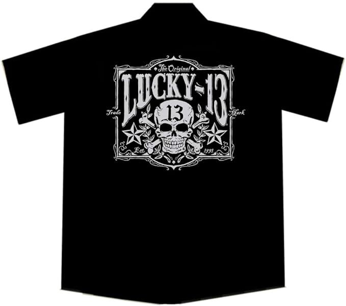 Lucky 13 Skull and Nautical Stars Biker Work Shirt, Tombstone