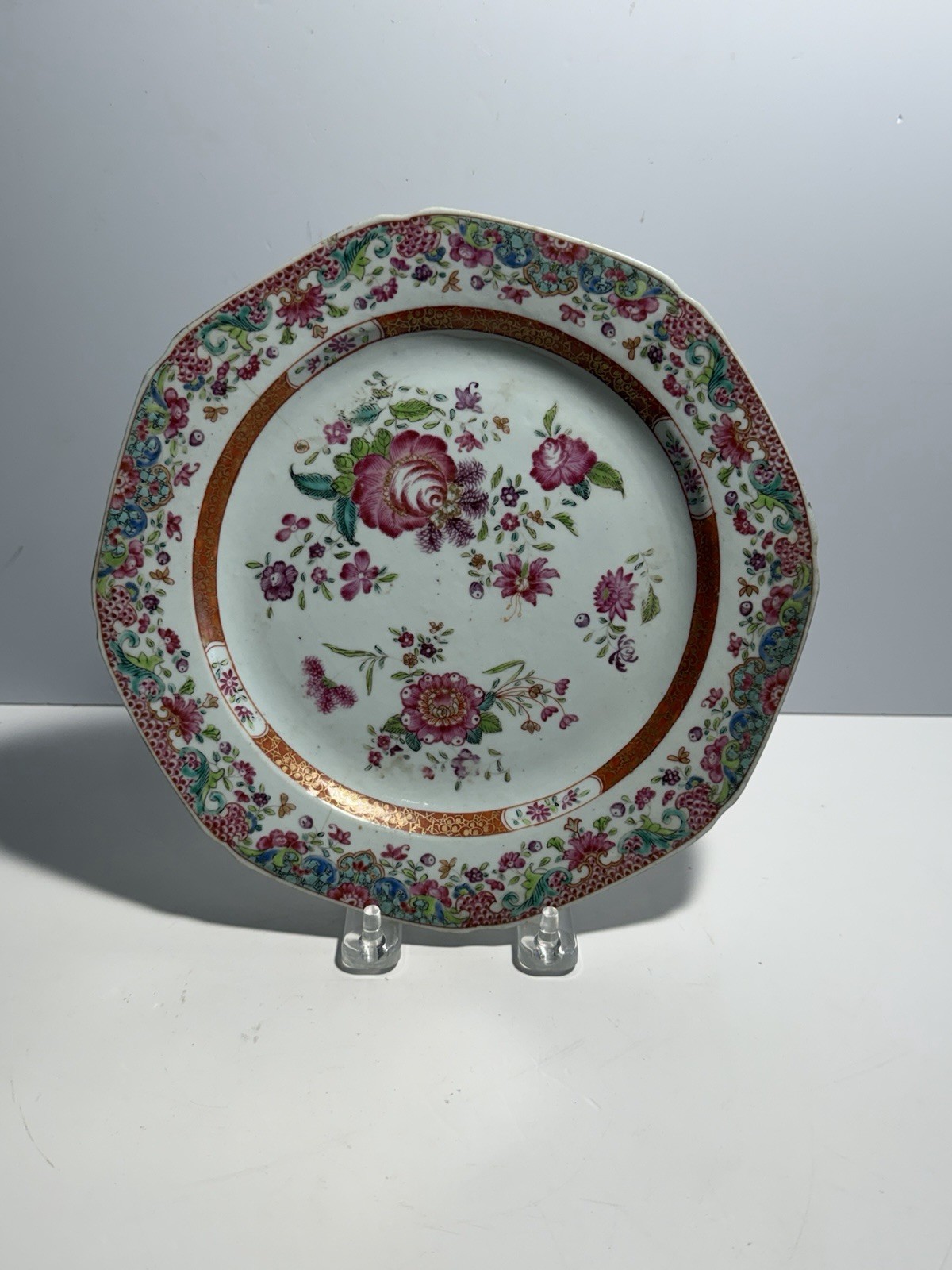 19th Century Chinese Export Porcelain Plate Floral Rose 19th Century Chinese Export Porcelain Plate Floral Rose