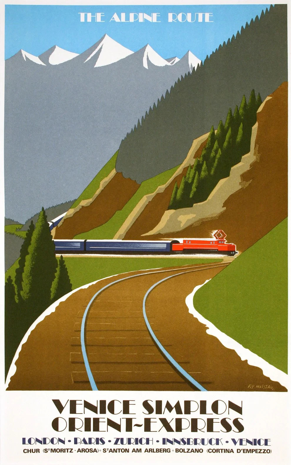 Venice Simplon Orient Express Alpine Route Vintage Poster 24x36 Venice Simplon Orient Express Alpine Route Vintage Poster 24x36