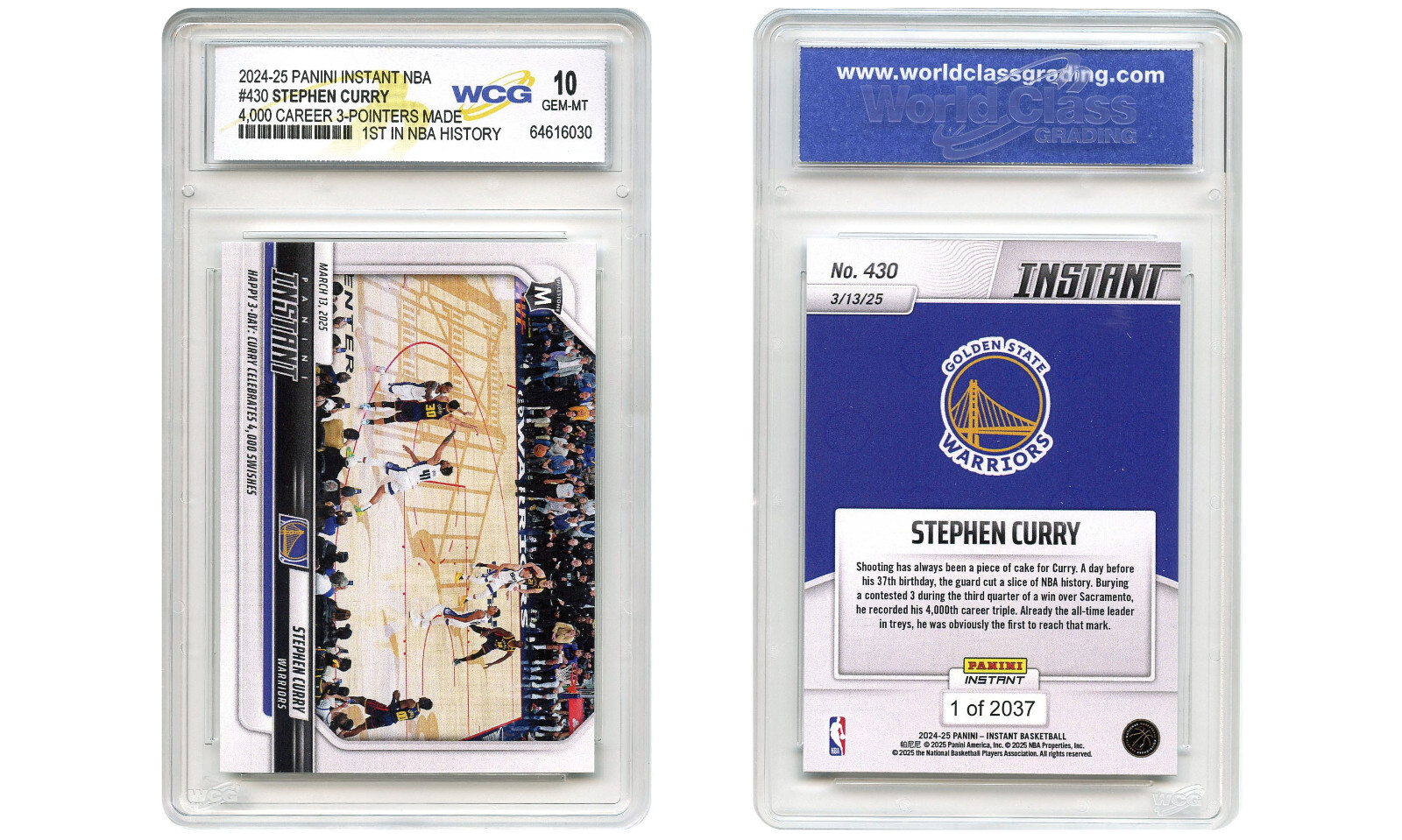 2025 NBA Panini STEPH CURRY  1st EVER 4,000 3-Pointers Card #430 - GEM MINT 10