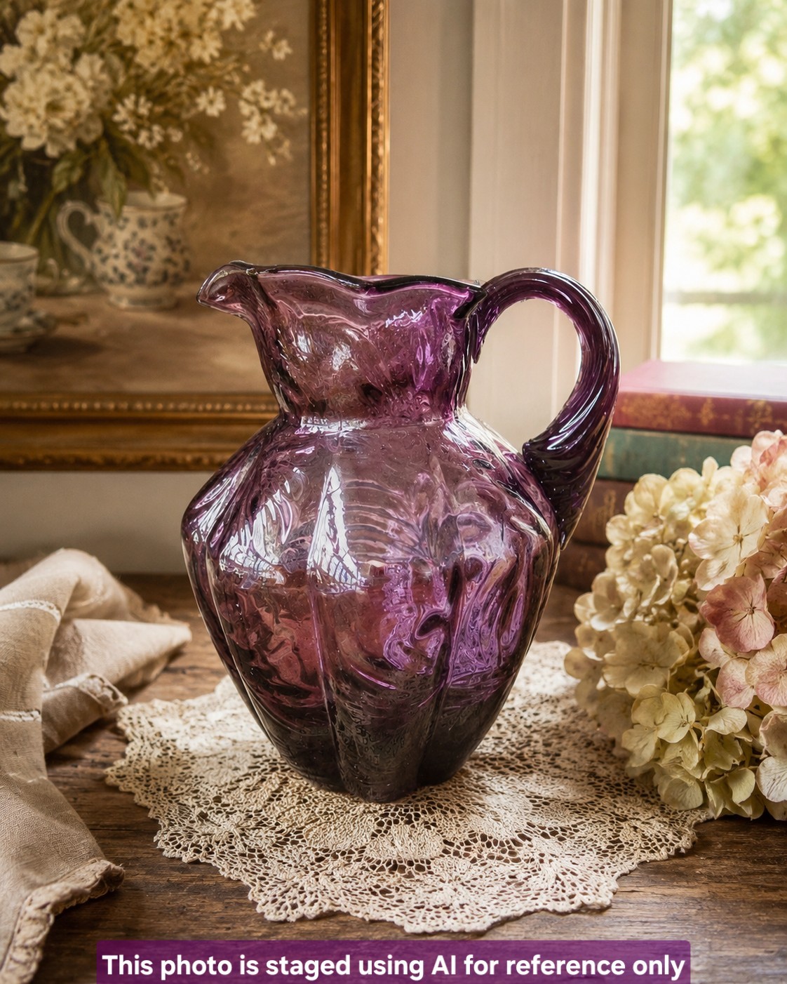 Vintage 1983 FENTON Art Glass Amethyst Purple 16 Ounce Pitcher 1866 AY 5.5\