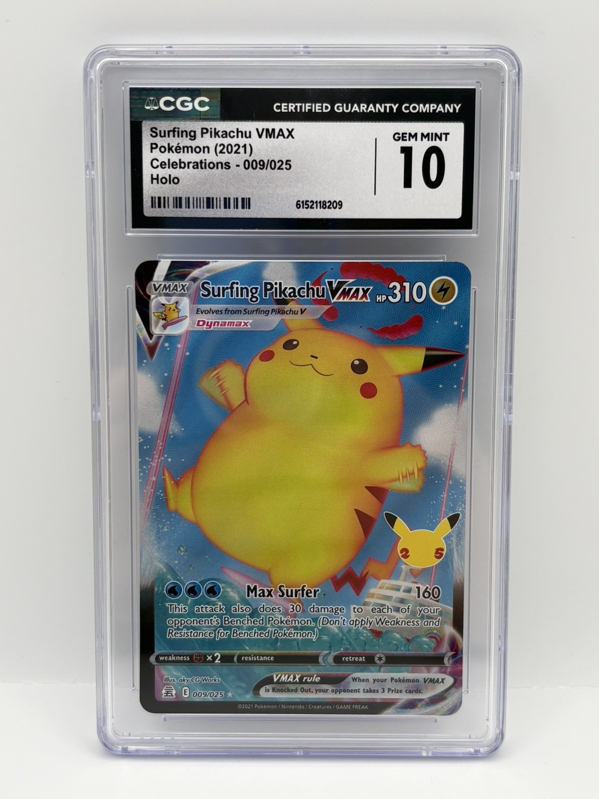Full Art - Surfing Pikachu VMAX Pokémon Celebrations CGC 10 Gem Mint Full Art - Surfing Pikachu VMAX Pokémon Celebrations CGC 10 Gem Mint