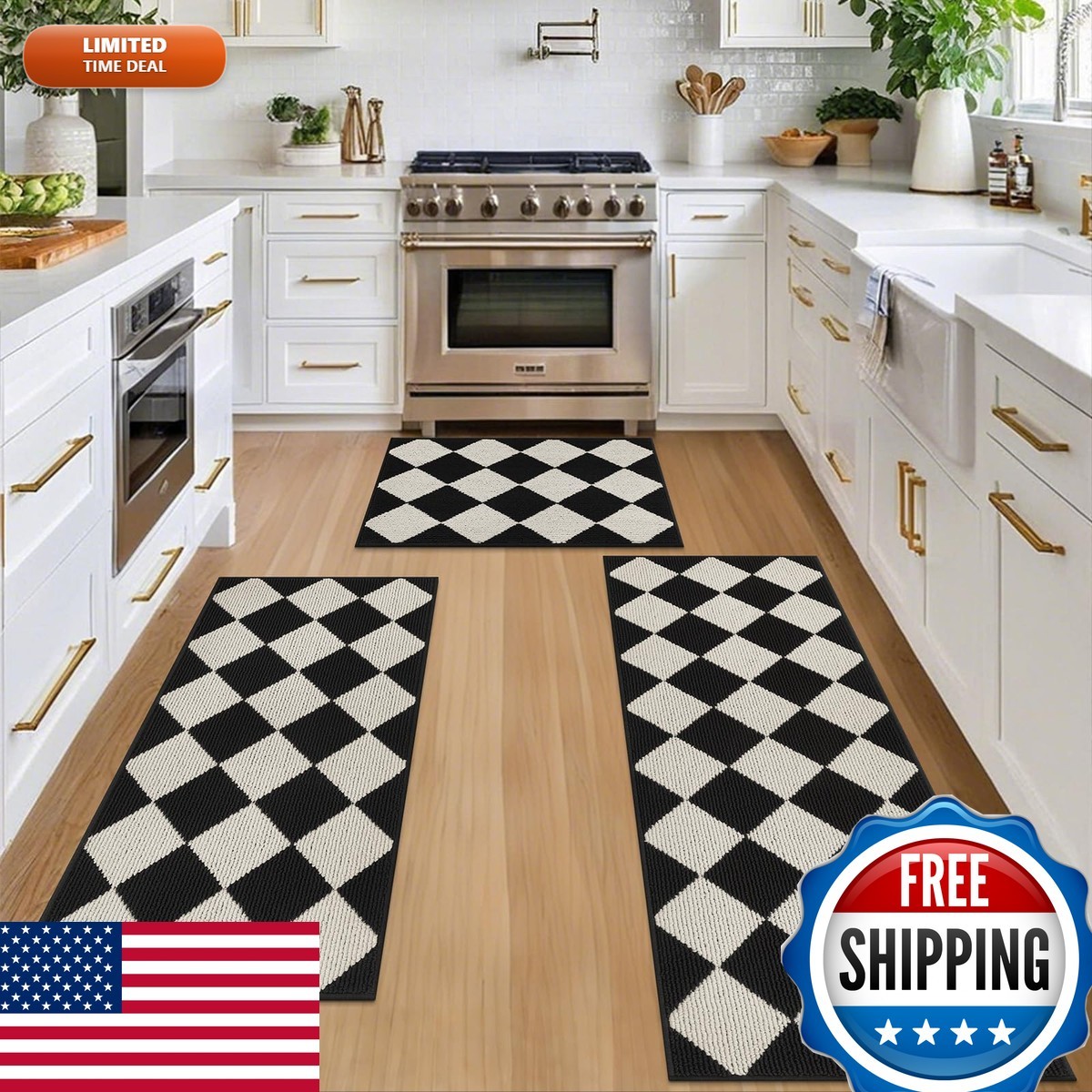 SHACOS 3Pcs Checkered Kitchen Runner Rug Set 20\ SHACOS 3Pcs Checkered Kitchen Runner Rug Set 20\