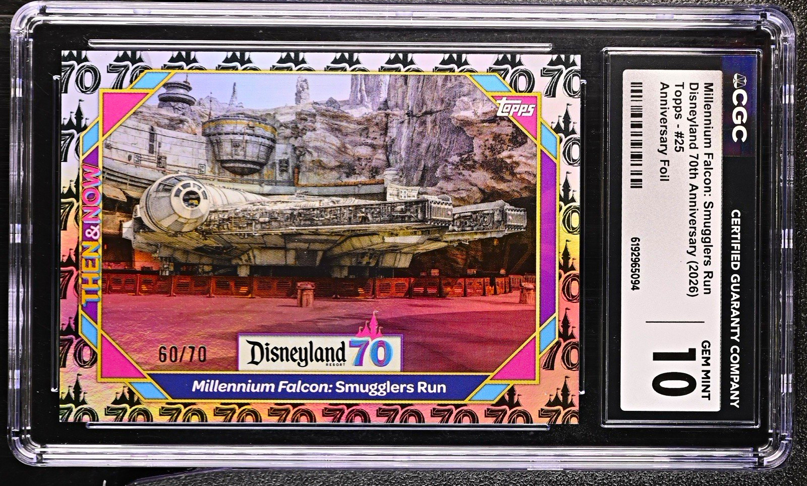 Topps Disneyland 70th Anniversary (2026) Millennium Falcon #25 Foil CGC 10 Topps Disneyland 70th Anniversary (2026) Millennium Falcon #25 Foil CGC 10