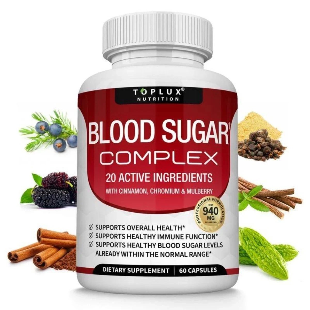 Blood Sugar Balance Complex,Toplux with 20 Herb & Vitamin Blend, Vegan, 60 C Blood Sugar Balance Complex,Toplux with 20 Herb & Vitamin Blend, Vegan, 60 C