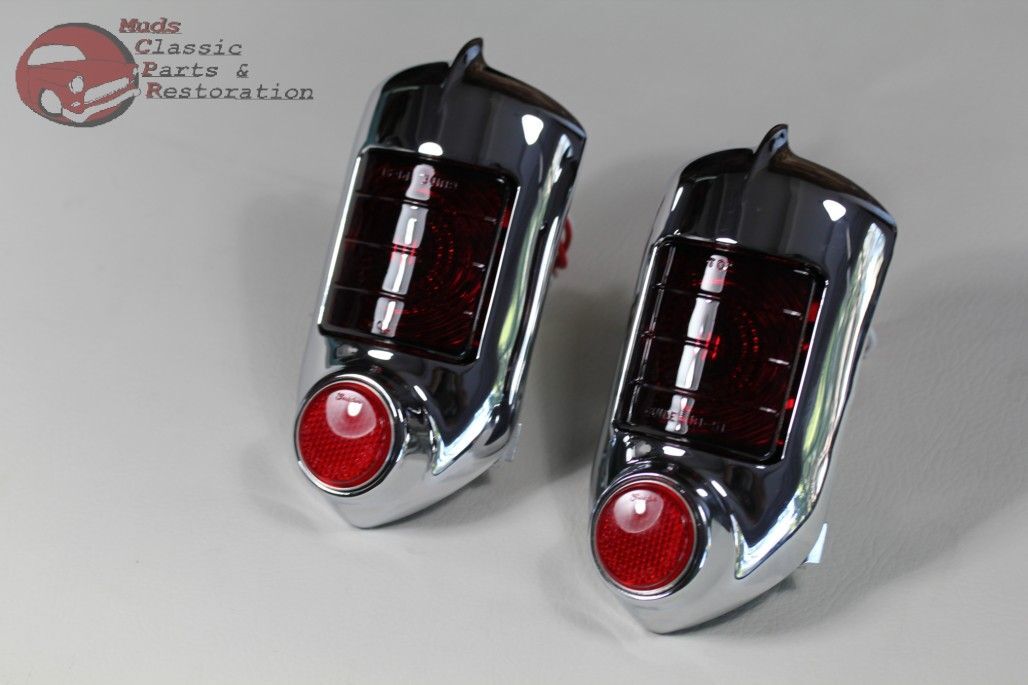 51-52 Chevy Passenger Car Tail Lamp Light Assembly Red Glass Lens Reflector Pair 51-52 Chevy Passenger Car Tail Lamp Light Assembly Red Glass Lens Reflector Pair