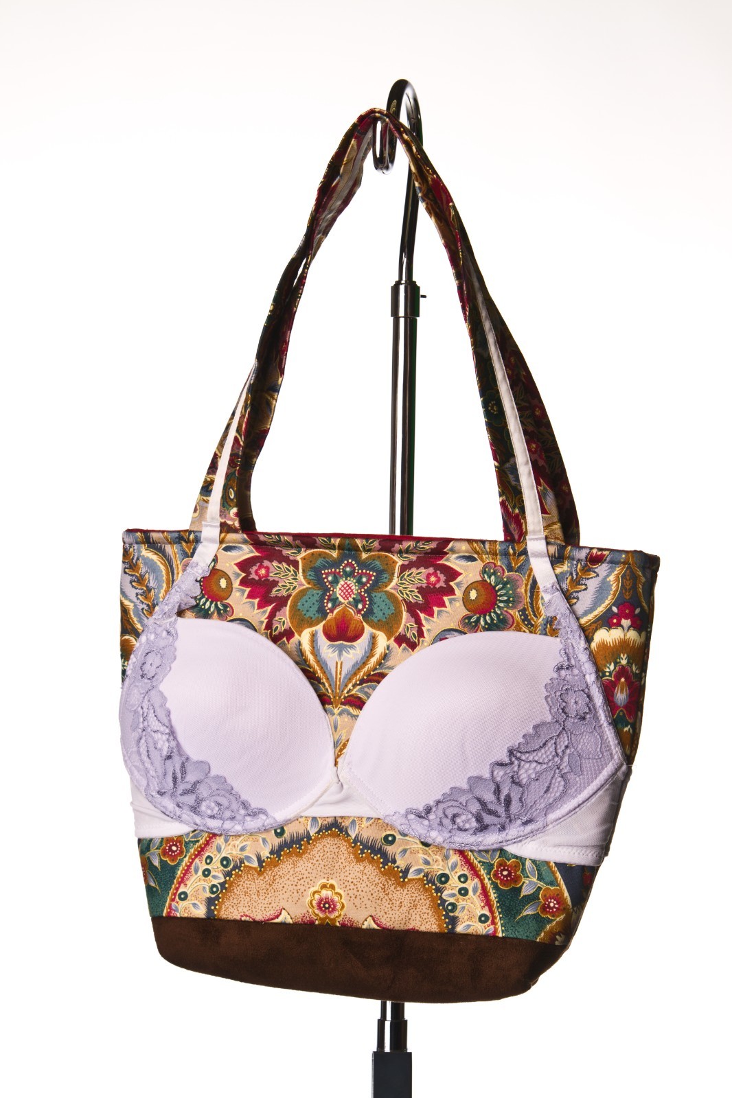 Vintage Handmade Bra Purse Paisley White Lace Novelty Shoulder Tote Bag Y2K
