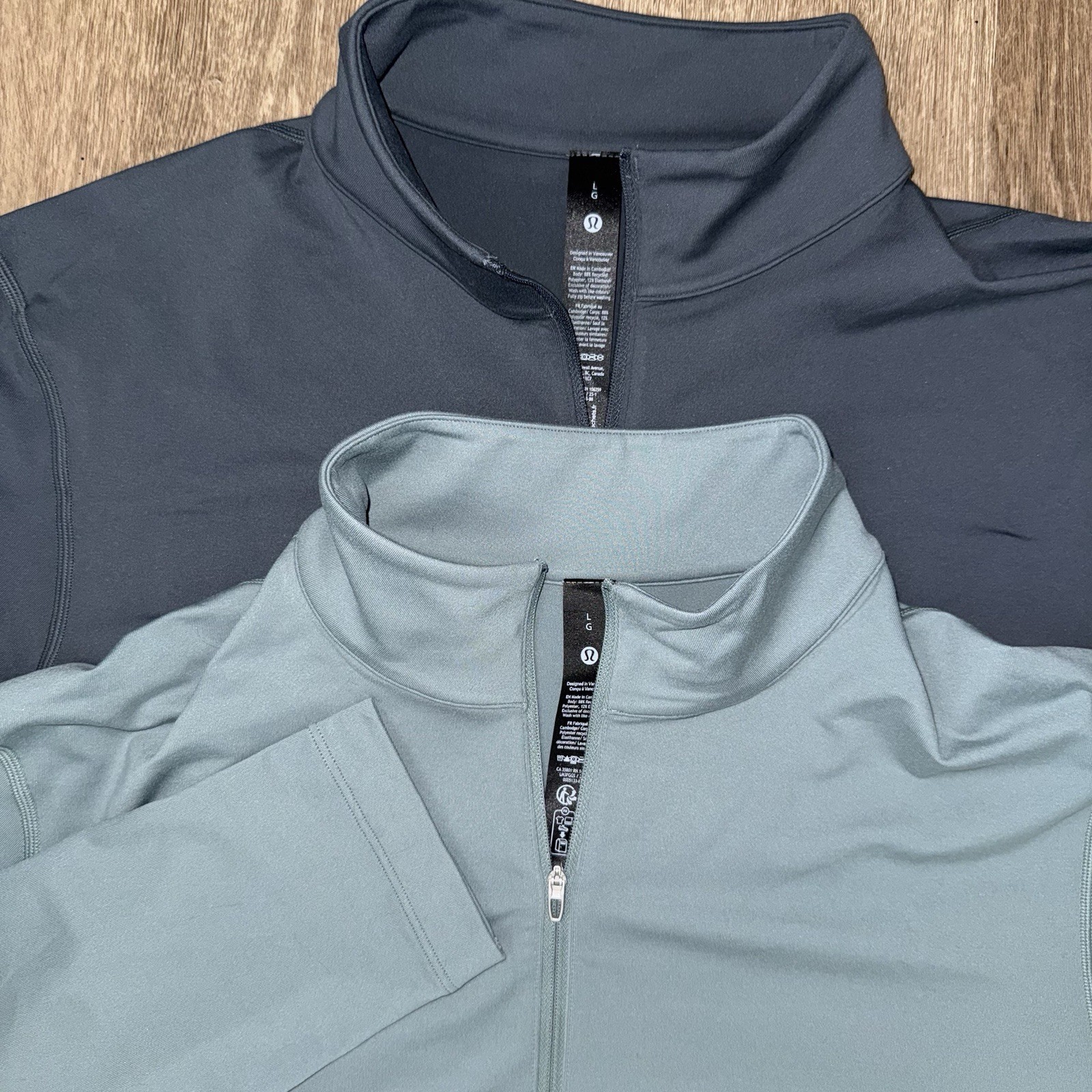 Lot Of 2 Lululemon Soft Jersey Half Zip Pullover Men’s L Light Green Dark Grey