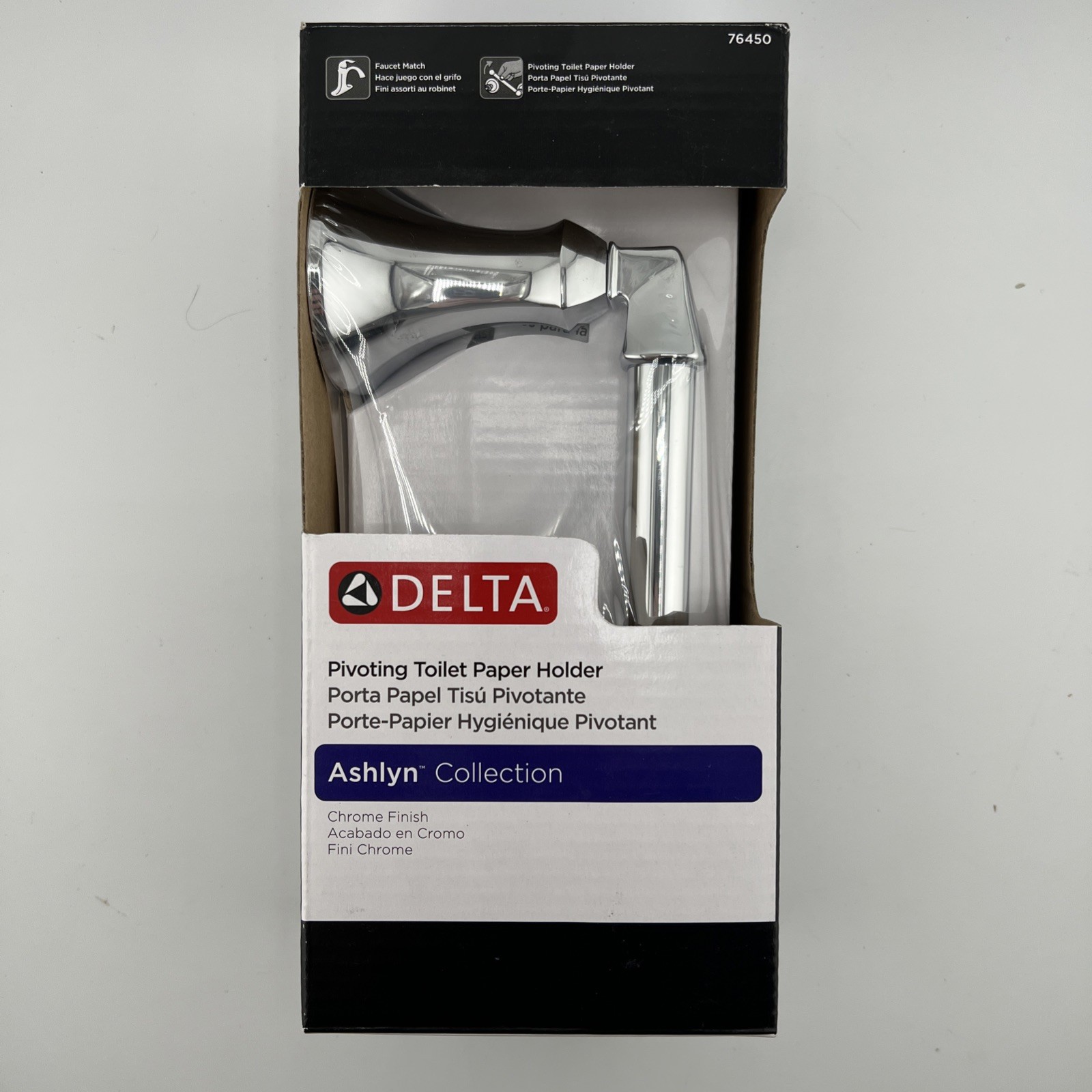 NEW DELTA Ashlyn 76450-SS Chrome Fin Wall Mounted Pivoting Toilet Paper Holder