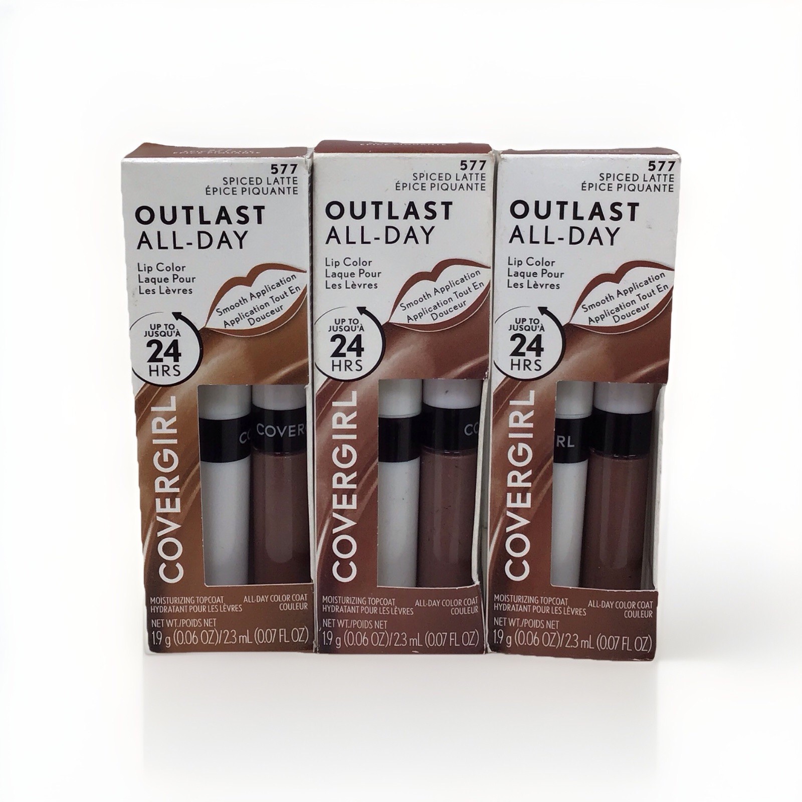 3X COVERGIRL OUTLAST ALL-DAY LIP COLOR #577 SPICED LATTE 0.06 OZ EACH 3X COVERGIRL OUTLAST ALL-DAY LIP COLOR #577 SPICED LATTE 0.06 OZ EACH