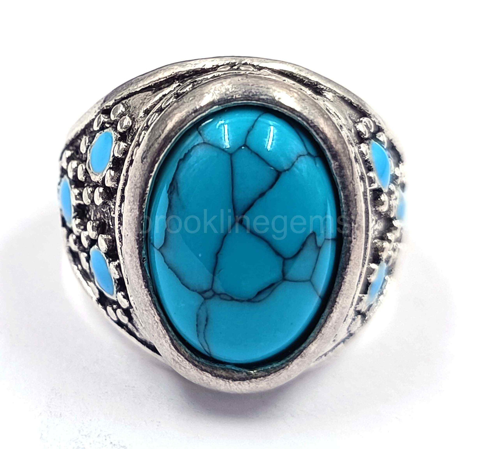 925 Sterling Silver Certified 39.30 Ct  OVAL TURQUOIS LOOSE  Gemstone  Ring 5MTA