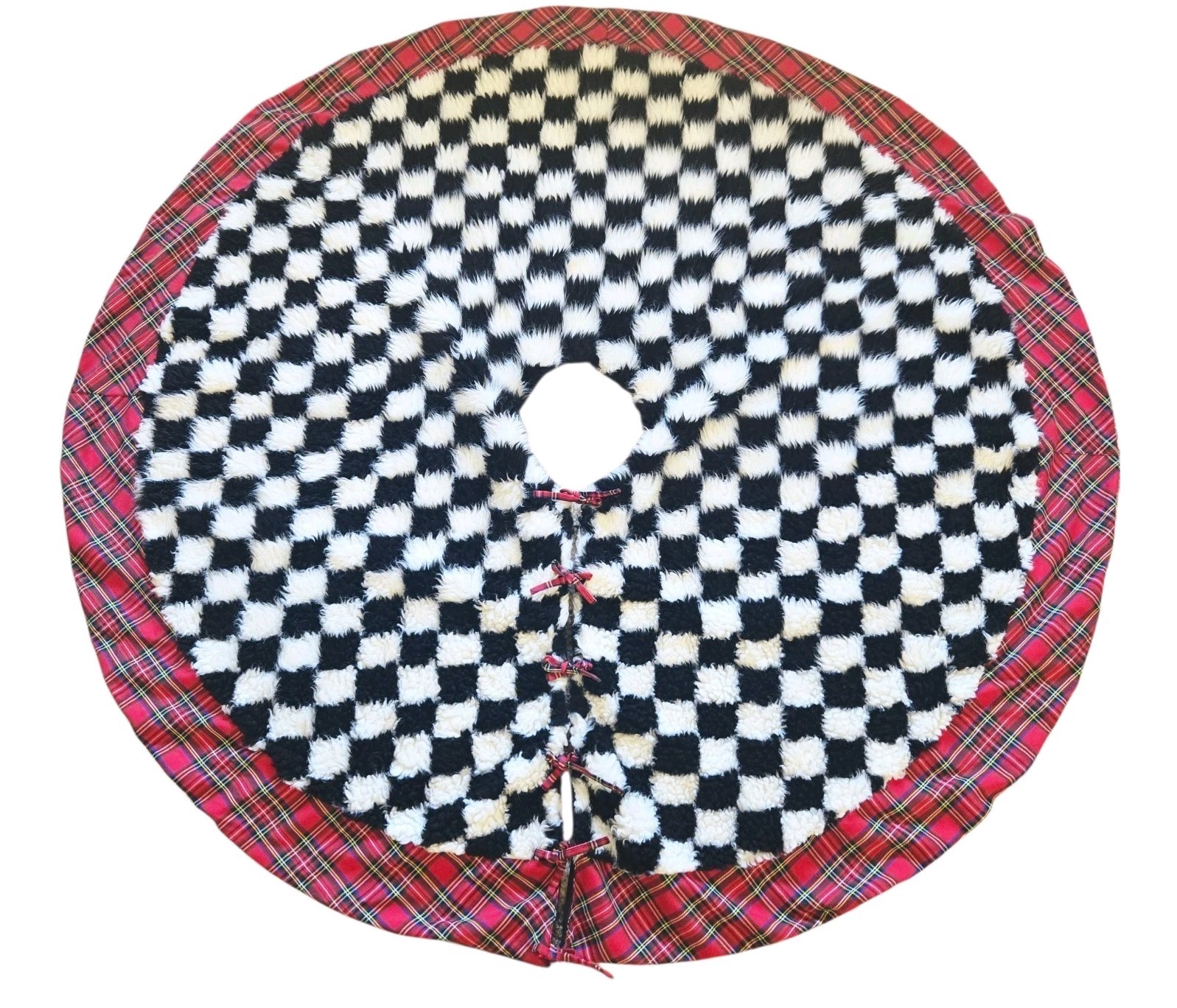 Vintage Mackenzie-Childs FAB FUR Check Tartan Border Christmas Tree Skirt 60\