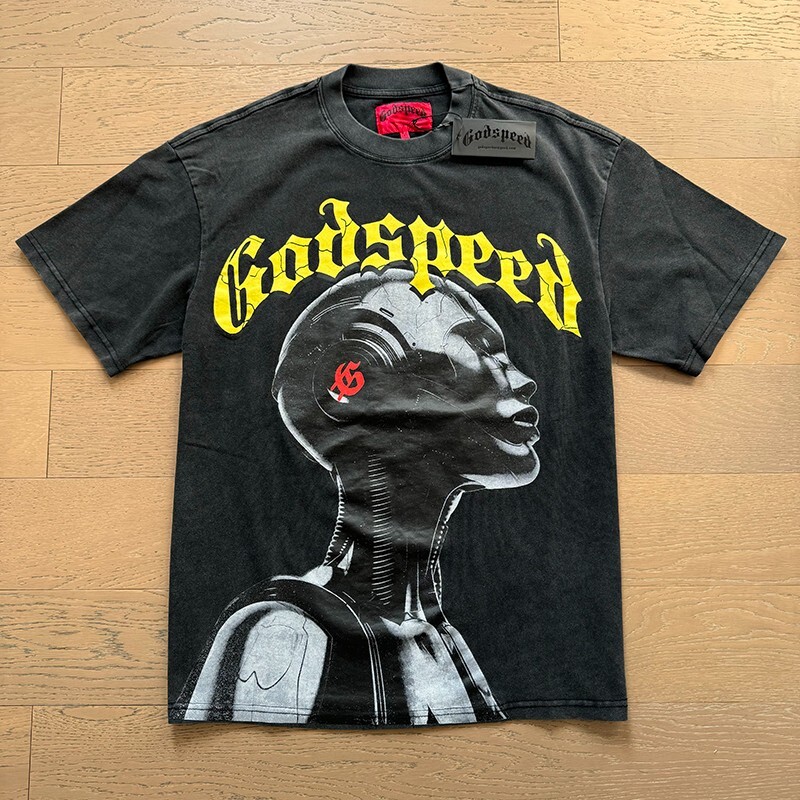 NEW Godspeed Rock Street Print Logo tee men\'s washed short sleeved T-shirt NEW Godspeed Rock Street Print Logo tee men\'s washed short sleeved T-shirt