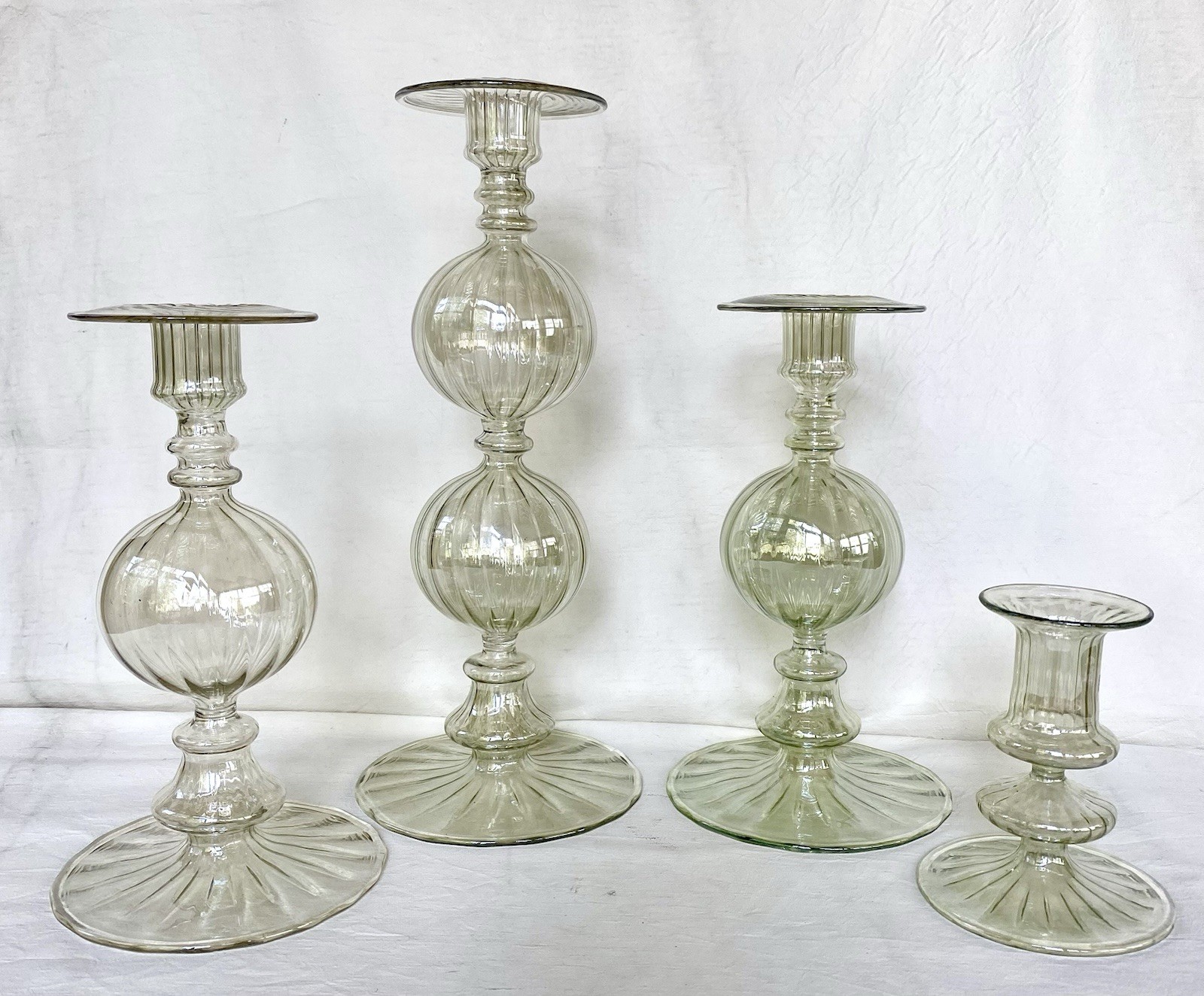 Vintage VENETIAN MURANO GREEN TINTED OPTIC SWIRL & BALL CANDLESTICK HOLDER Vintage VENETIAN MURANO GREEN TINTED OPTIC SWIRL & BALL CANDLESTICK HOLDER