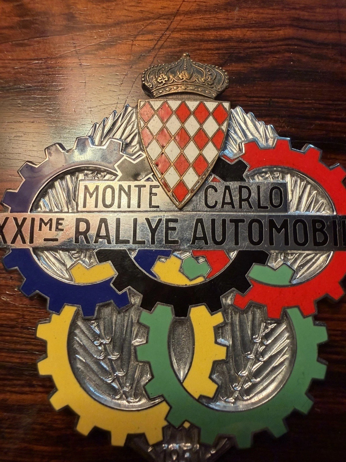 Stunning/Authentic 1951 Monte Carlo Rallye Racing Badge. Five Cog Design. Stunning/Authentic 1951 Monte Carlo Rallye Racing Badge. Five Cog Design.