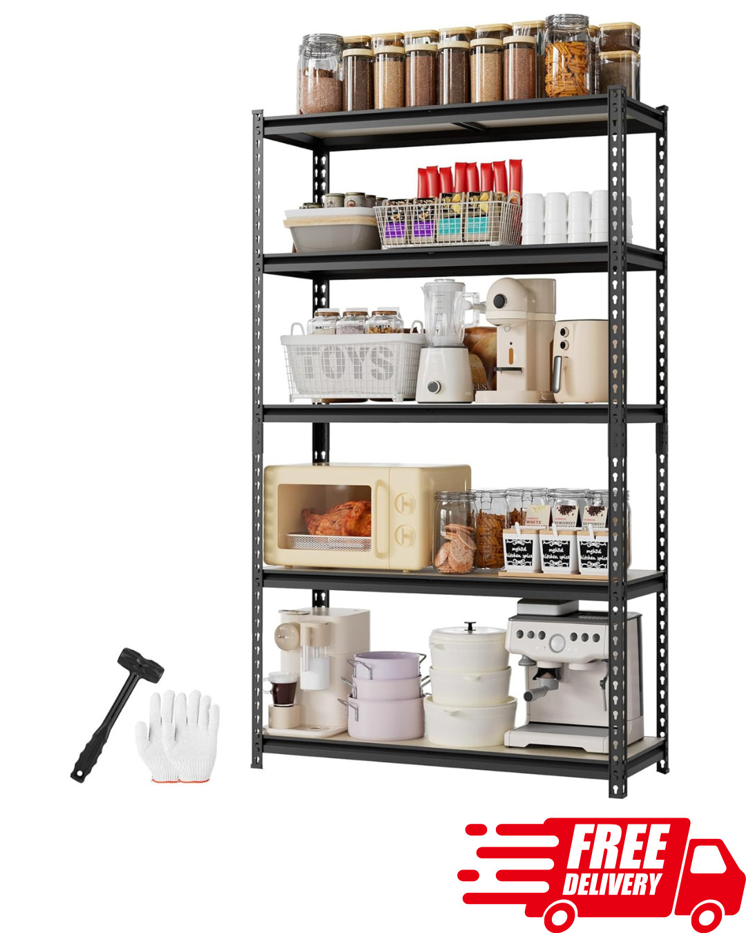 5-Tier Heavy Duty Adjustable Garage Storage Shelving Unit 2180lbs Capacity Black 5-Tier Heavy Duty Adjustable Garage Storage Shelving Unit 2180lbs Capacity Black