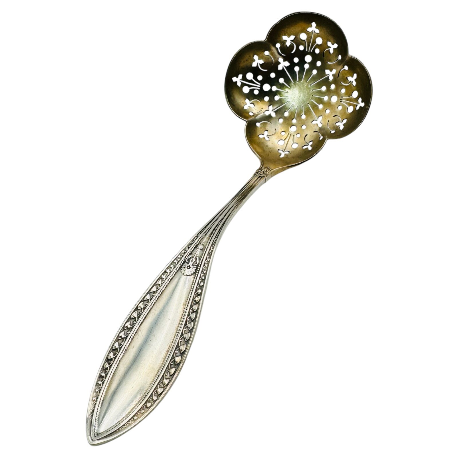 Antique Whiting Sterling Silver Gold Washed Pierced Ladle Dickinson Indian Antique Whiting Sterling Silver Gold Washed Pierced Ladle Dickinson Indian