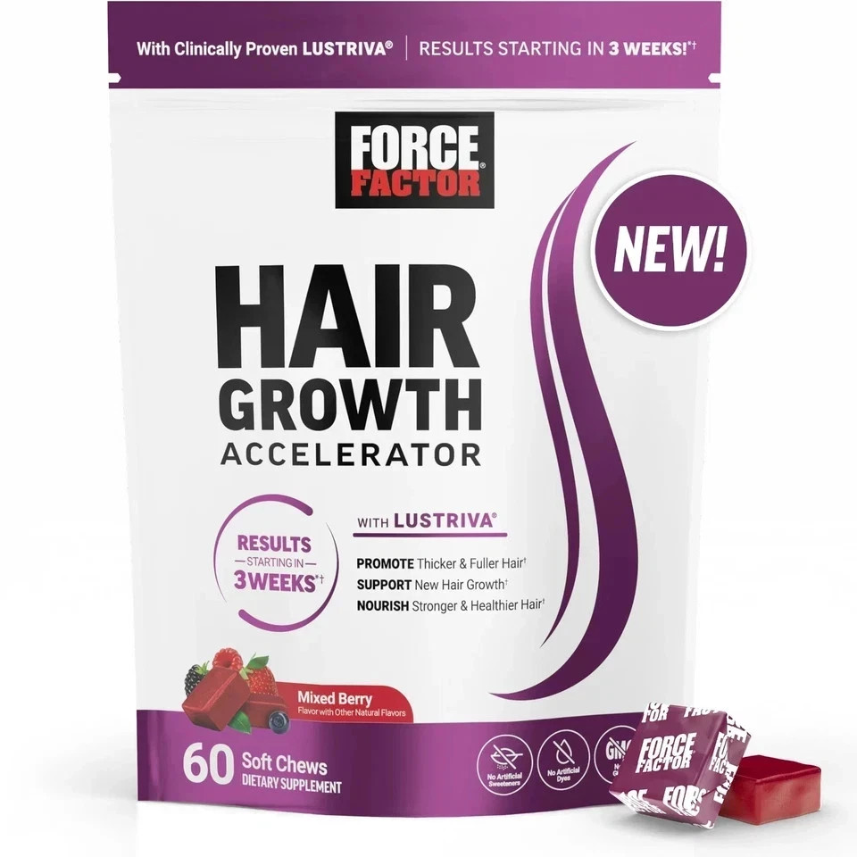 Force Factor Hair Growth Accelerator Soft Chews Hair Growth VitaminsForWomen NEW