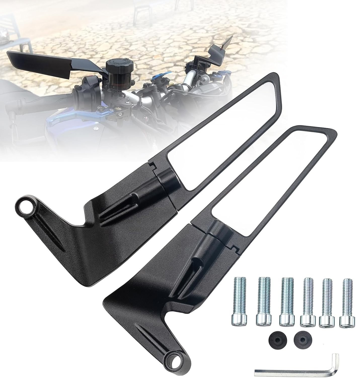 Universal 8mm/10mm Stealth Motorcycle Mirrors Wind Wing Rotating Pair