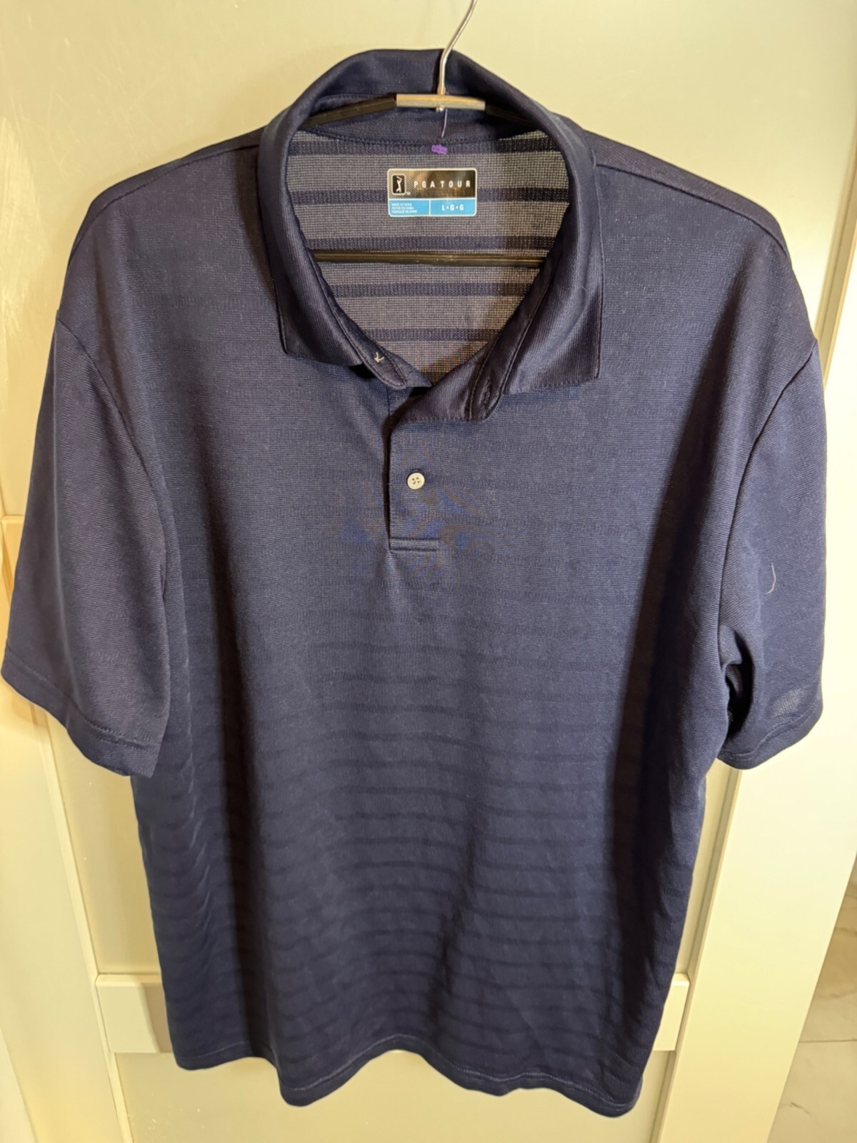 Greg Norman Collection Mens Navy Striped Polo Shirt LG 18-6 Greg Norman Collection Mens Navy Striped Polo Shirt LG 18-6